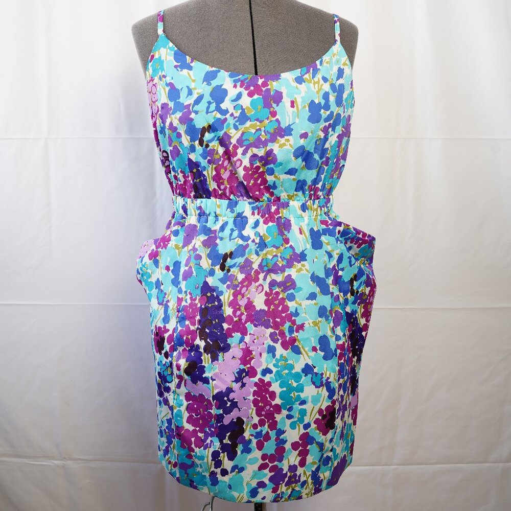 Aqua abstract floral mini dress with pockets-size M